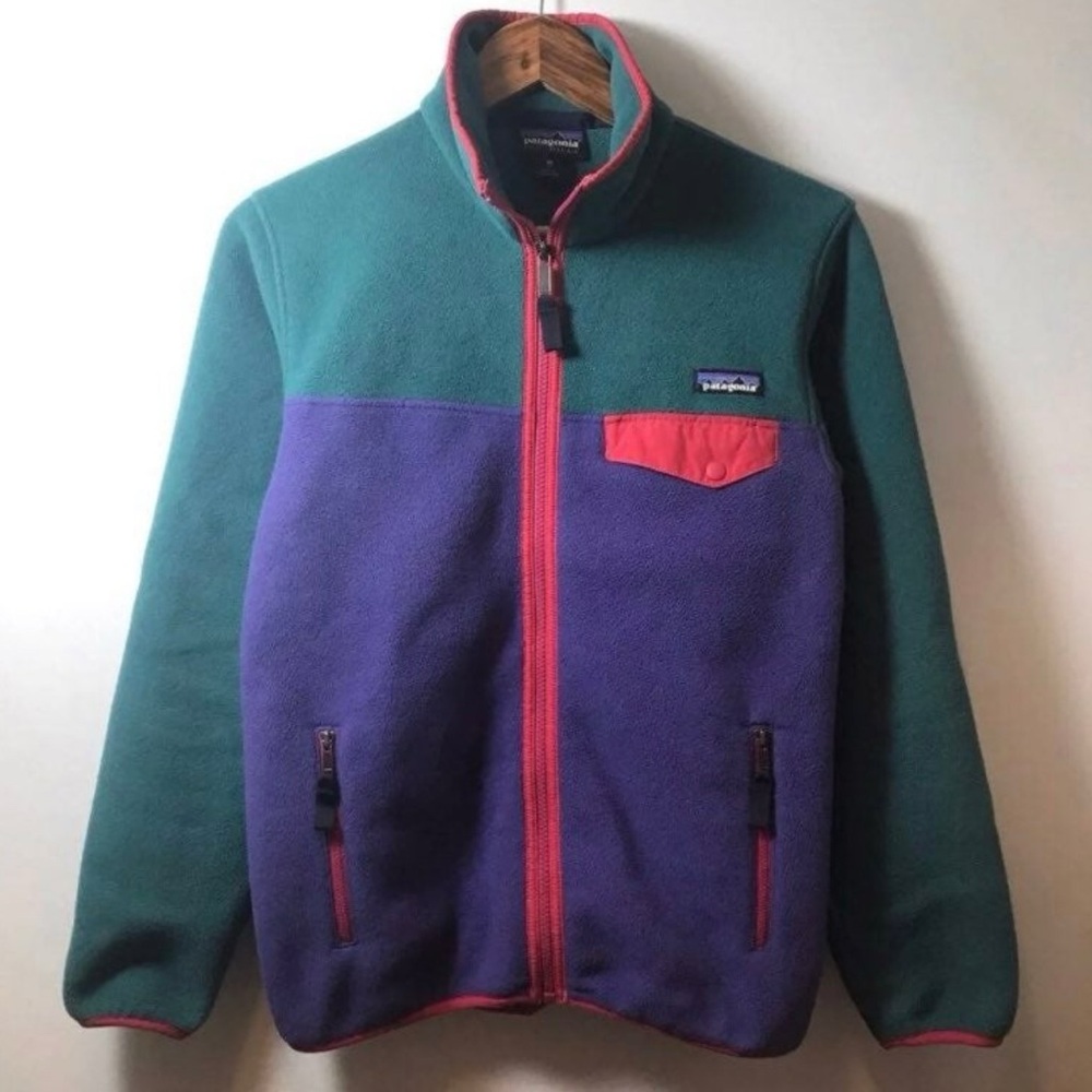 Patagonia Retro 80s 90s Style Colorblock Fleece Zip up Jacket - Vintage Style